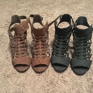 Brown and Black Strappy Heeled Sandals